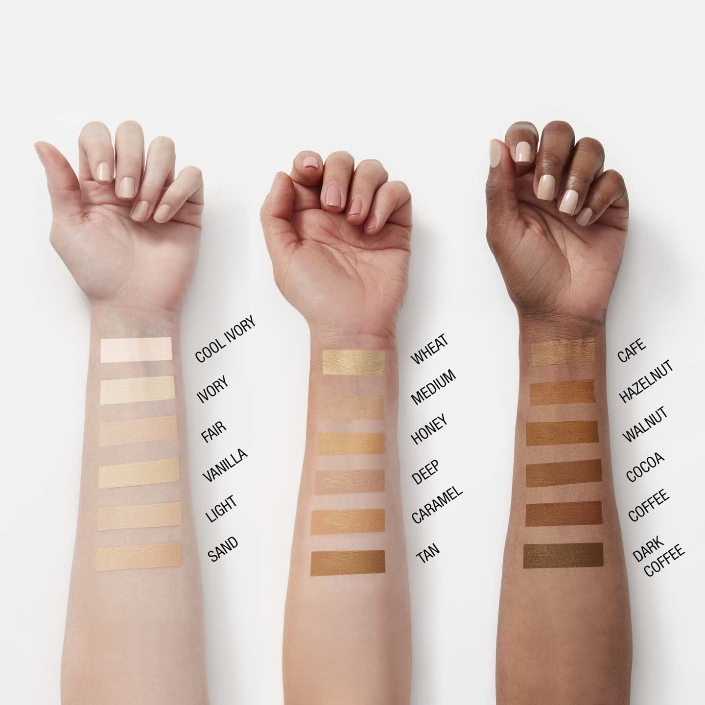 Maybellines Fit Me Concealer swatched on arms with fair and deep complexions.