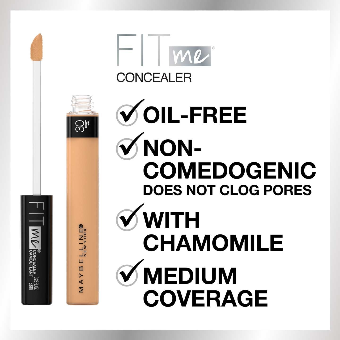 Maybellines Fit Me Concealer is an oil-free concealer and provides medium coverage.